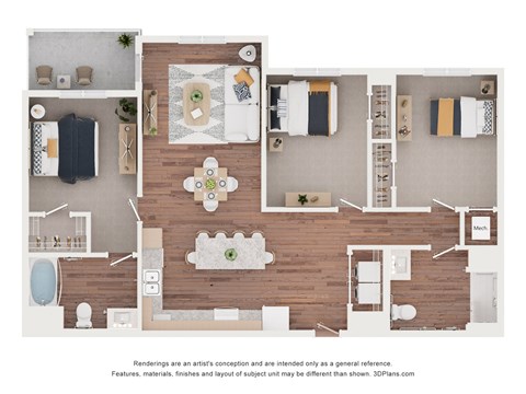 Floor plan for 3 beds, 2 baths, 1314 sqft